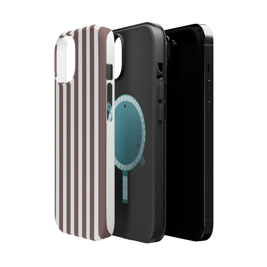 Brown & White Vertical Stripe VOXY — Magnetic Impact-Resistant