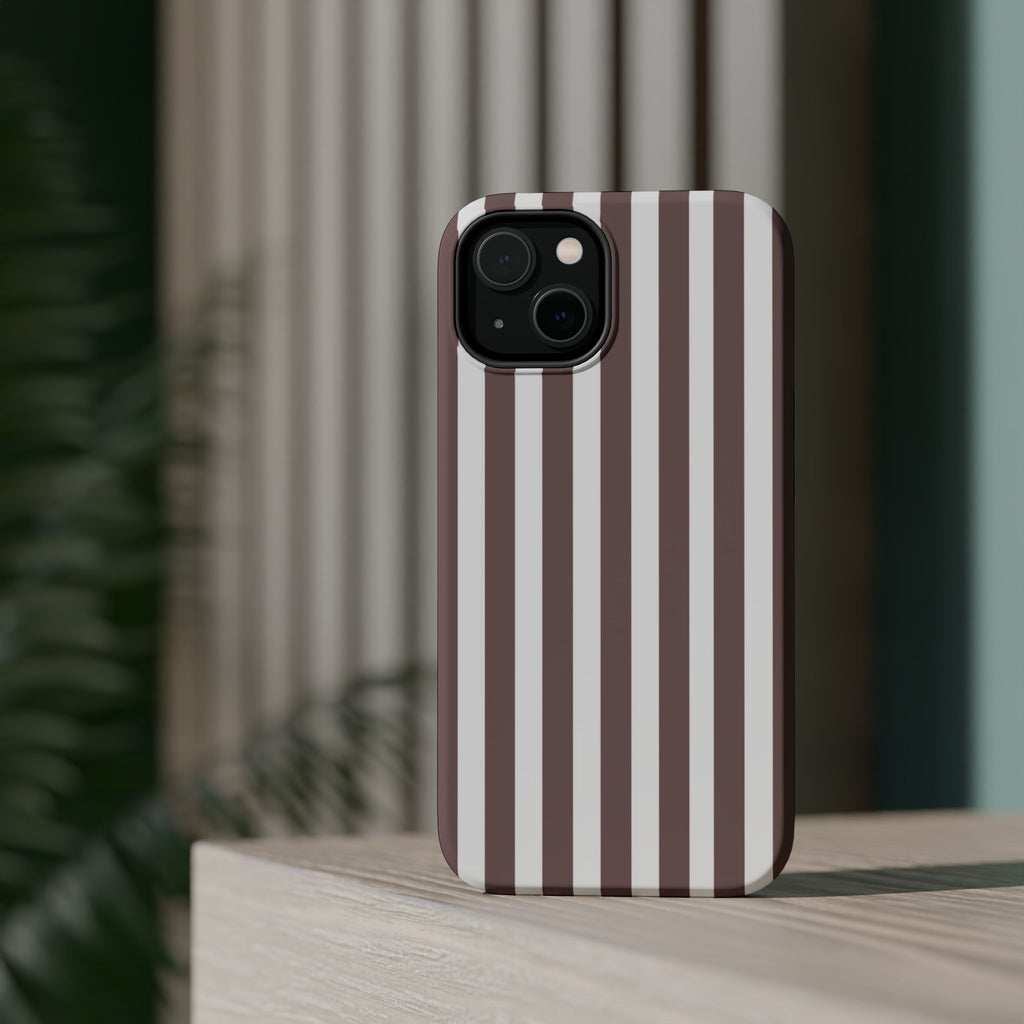 Brown & White Vertical Stripe VOXY — Magnetic Impact-Resistant