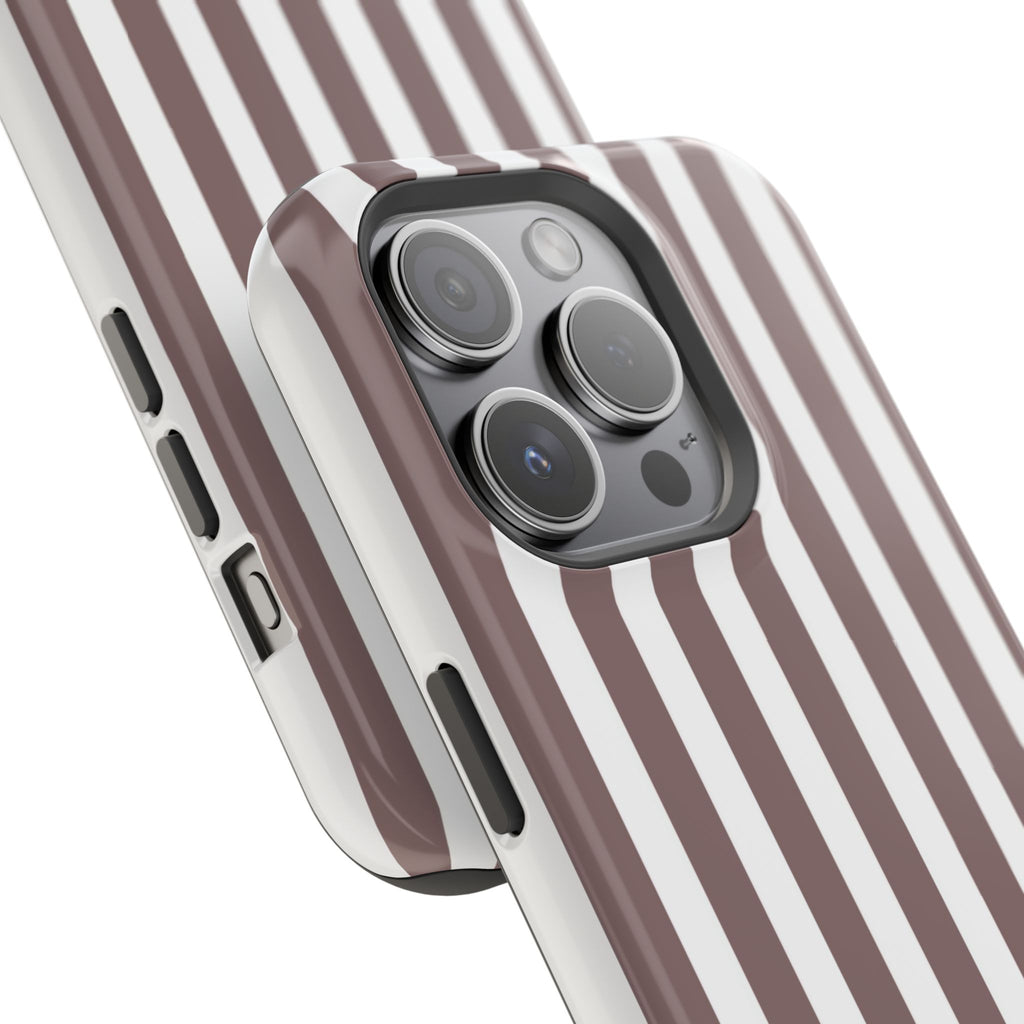 Brown & White Vertical Stripe VOXY — Magnetic Impact-Resistant
