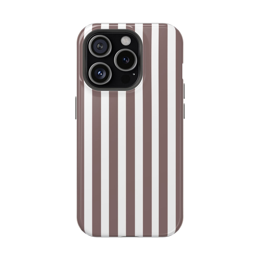 Brown & White Vertical Stripe VOXY — Magnetic Impact-Resistant