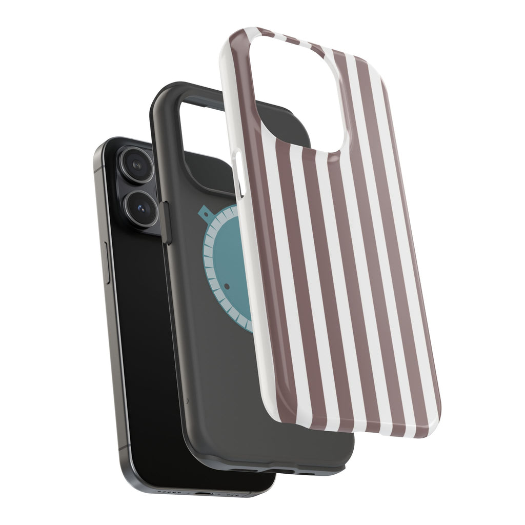 Brown & White Vertical Stripe VOXY — Magnetic Impact-Resistant