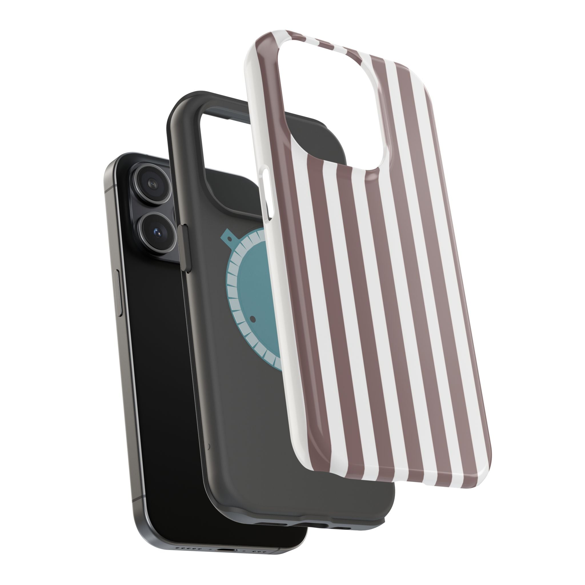 Brown & White Vertical Stripe VOXY — Magnetic Impact-Resistant